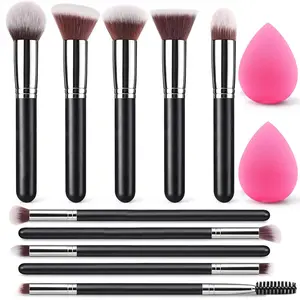 Professional Makeup Brushes Set with Face Makeup Brush, Foundation, Eyeshadow, Concealer, Blush, Powder, Bronzer Applicators, 2 Blender Sponges & Beauty Paper Case