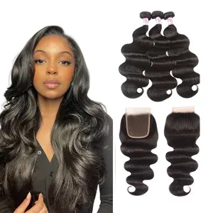 Beautyforever Body Wave Virgin Human Hair Bundles With 4x4 Lace Closure Natural Color