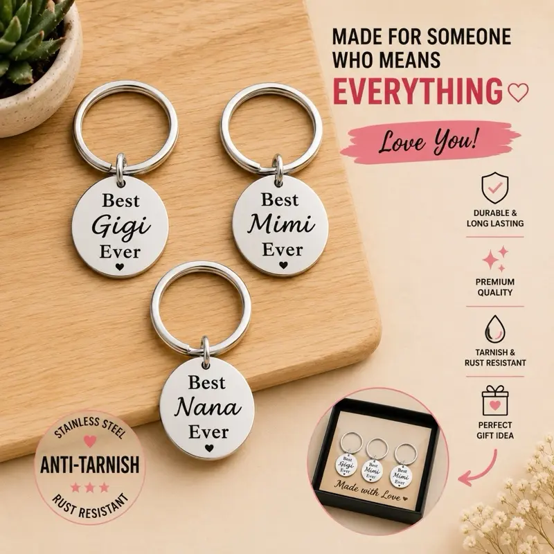 Cute Stainless Steel Keychain with Engraved "Best Ever" Pendant for Mom, Grandma, Gigi, Nana - Thoughtful Birthday or Mother's Day Gift, Cute Keychains, Grandmother, Durable Metal