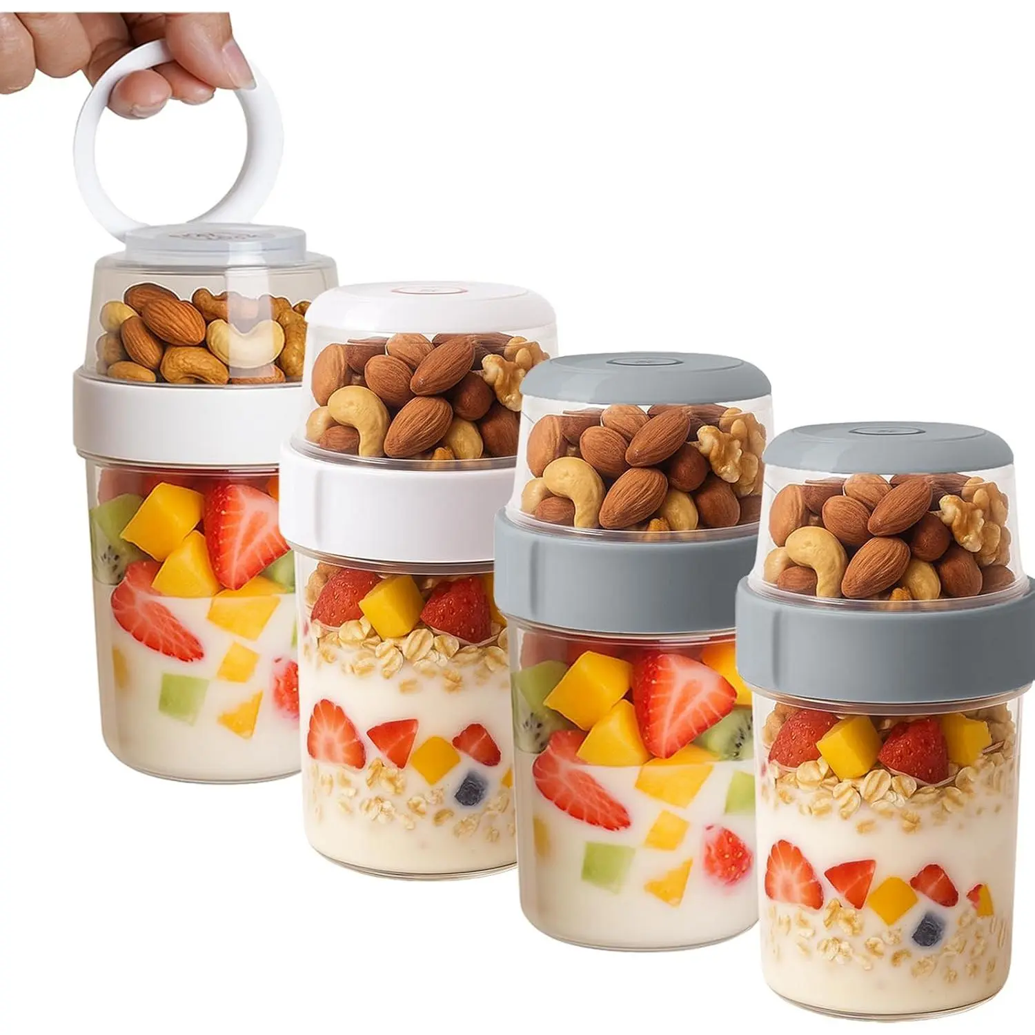 Parfait Cups with  & Spoon - 2-Layer Leakproof Overnight Oats Containers,  PP, Dishwasher Safe - Portable Cereal On The Go Cup for Yogurt, Fruit,Salad (Medium 4 Pack)