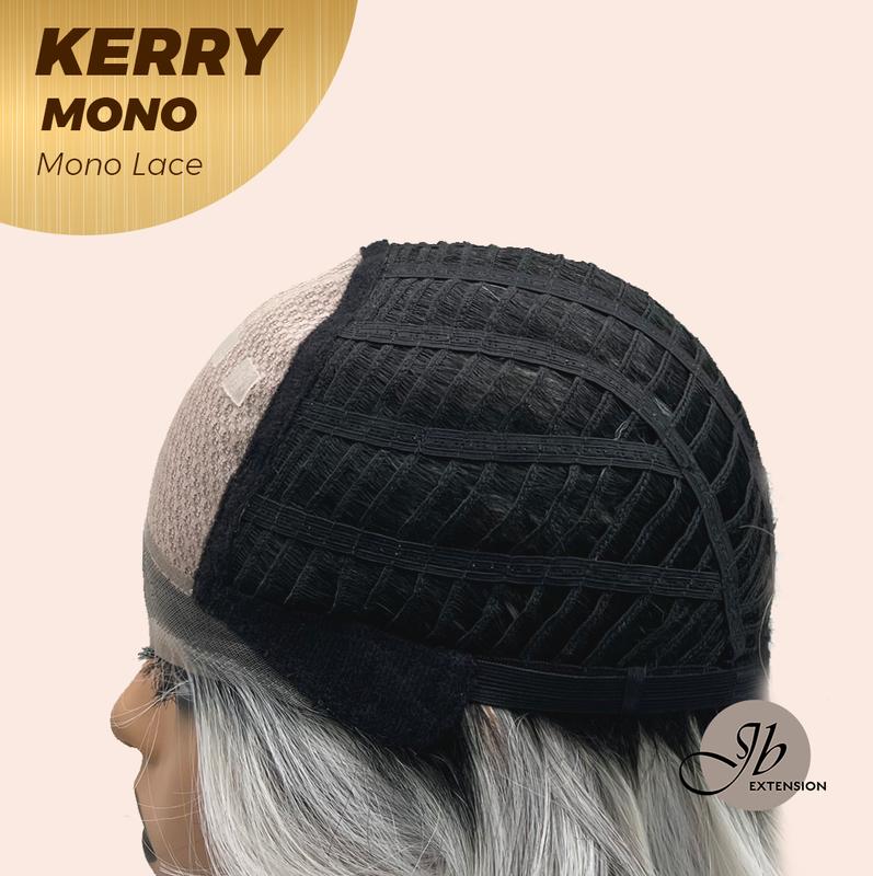 JBEXTENSION KERRY MONO Monofilament Handmade Wig 6X5 Full Monofilament Hand Tied Top Wig 18 Inches Grey with Dark Root Mono Lace Wig With Anti-slip Silicone Strips Glueless Wig KERRY MONO【BENDY EAR TABS】