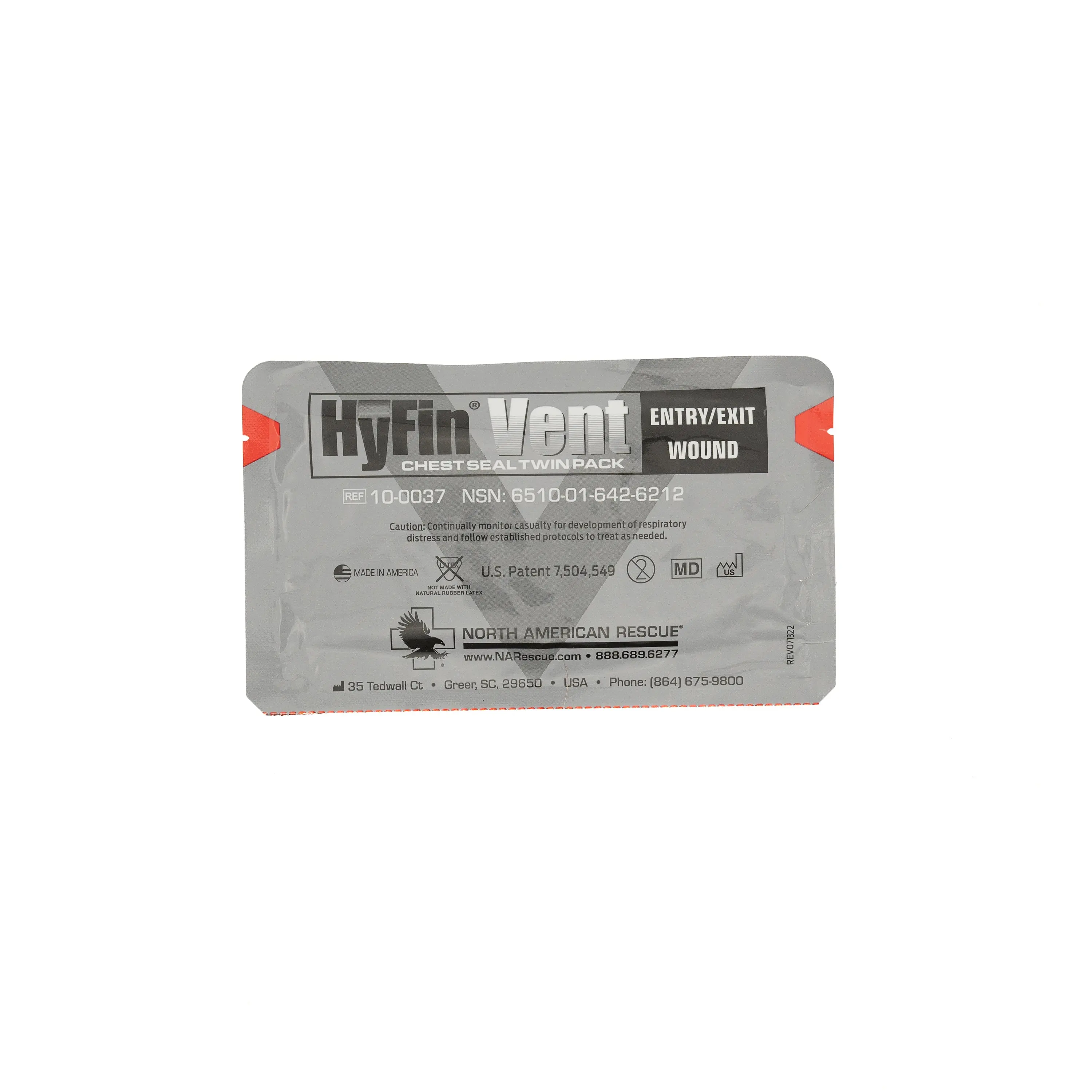 NAR Hyfin 3-Vented Channels Emergency Chest Seal Twin Pack, Compact Rugged Foil Pouch with Gauze Pad, Advanced Adhesive Technology for Penetrating Chest Trauma, Home Improvement Security & Safety First Aid Supplies, Compact, Rugged Pouch