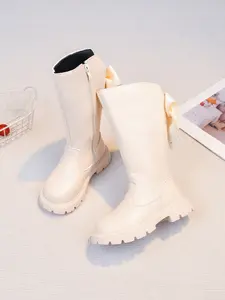 Girls' Spring & Fall Over-The-Knee Boots, Fashionable Solid Color Boots with Bow Design, Casual High-Top Shoes for Princess Style