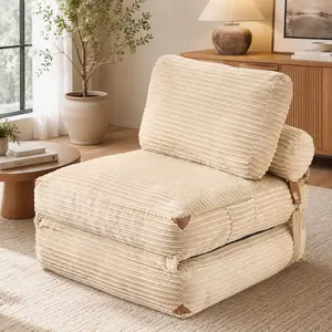 CAODOC 2 in 1 Convertible Sofa Bed, Folding Sleeper Chair Bed with Back Support and Pillow, Corduroy Floor Couch for Adults, Single Sofa Chaise Lounge Floor Mattress for Small Spaces, Bedroom, Sleepover, No Assembly