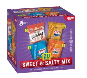 Sweet and Salty Snack Variety Pack, Muddy Buddies Peanut Butter and Chocolate, Chex Mix Traditional, Cheddar, and Honey Nut, 20 Ct, 35 oz