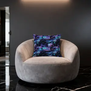 Cyberpunk Tech Print Cuddle Pillow, 18x18 Inch, Futuristic Neon Decor, Sofa, Bench, Living Room, Bedroom Decoration
