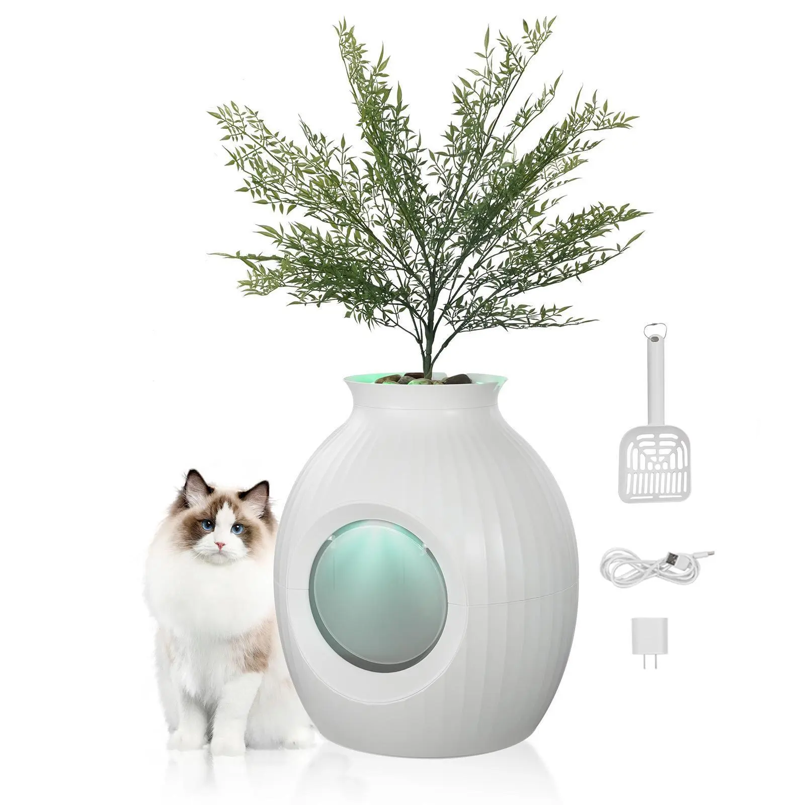 【SummerFinds】VEVOR Plant Cat Litter Box,  , Smart Odor Control System, Hidden Cat Litter Box with 9.48 in Large Entrance, Lighting Decoration & Sturdy ABS Material, Fit for Living Room/Corner/Outdoor Pool/Patio