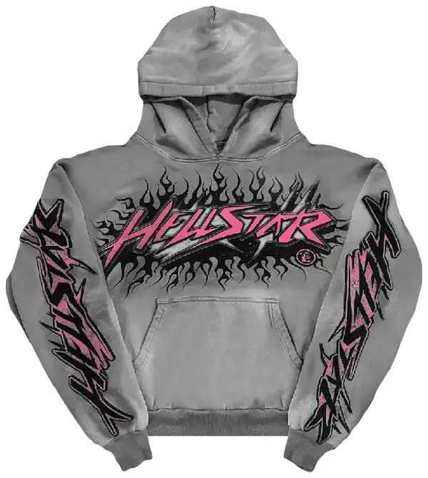 Hellstar Future Flame Graphic Grey Hoodie – Darkwear Streetwear Sweatshirt, Gothic Flame Artwork, Y2K Urban Fashion, Alternative Casual Hooded Top