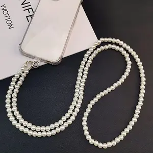 Faux Pearl Phone Chain, Elegant Cell Phone Lanyard with Transparent Card, Fashion Phone Strap Holder for Women & Girls, Cell Phone Charm, Electronics Accessories