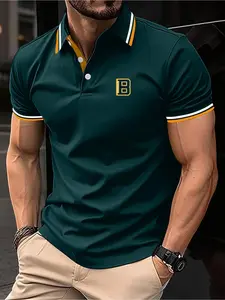 Men's Casual Slim-fit Polo Shirt Breathable Cotton Blend Golf Tee with Contrast Collar