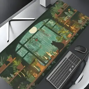 Whimsical Greenhouse Cat Plant Design Large Gaming Mouse Pad,Aesthetic Desktop Decoration Pad,Washable Rubber Pad Non-Slip Lock Edge Multi-Size Mouse Pad Suitable For Home Office,Good Gift for Family and Friends, Desk Accessories