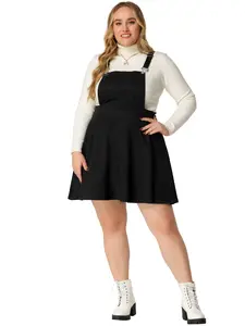 Agnes Orinda Plus Size Skater Skirt for Women Faux Suede Mini Pleated Suspender Overall Skirts