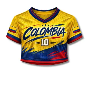 Colombia Soccer Crop Top Jersey Custom Name Number Women Mesh Football Fan Shirt