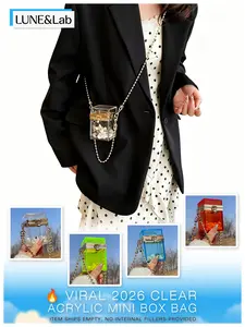 2026 Summer New Fashion Mini Transparent Acrylic Box Bag, Evening Party Handbag, Street Style Accessory, Pearl Chain Heart Lock Crossbody Bag