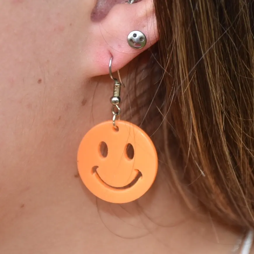 Orange Smiley Face Earrings Retro Boho Hippie Teacher Earrings