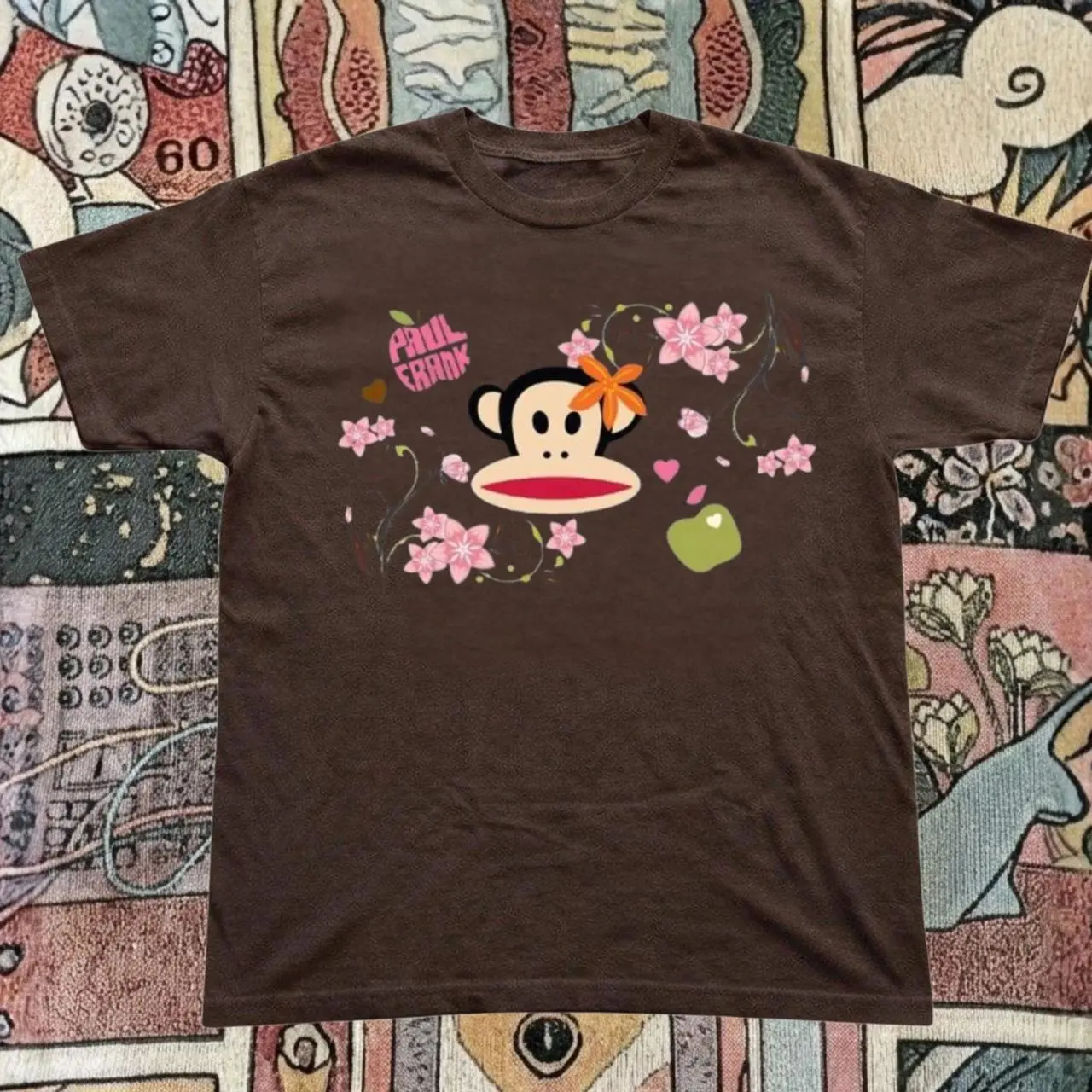 Dark Chocolate Paul Frank monkey t-shirt with floral design