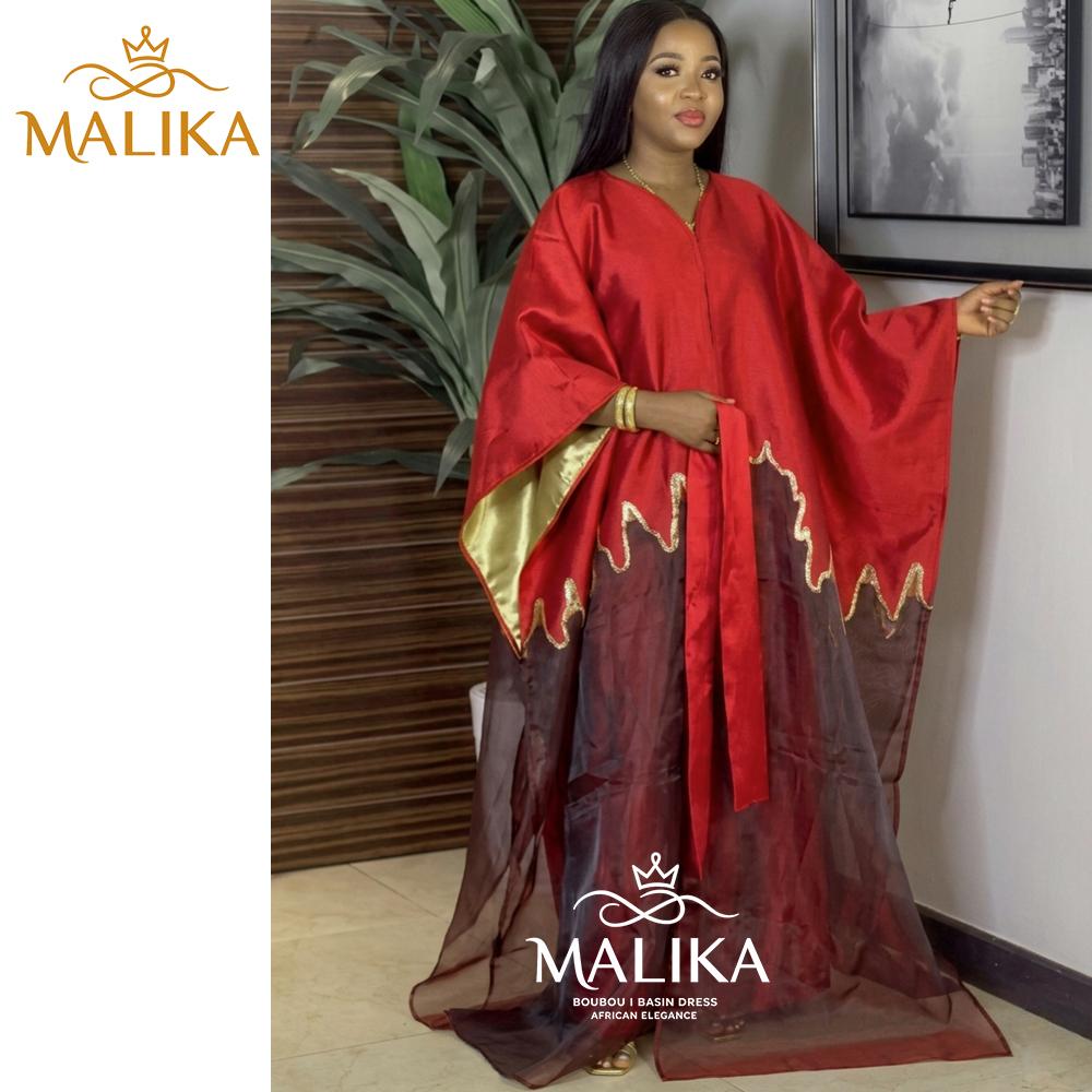 2pcs Set East Middle Red Brocard Boubou Dress With Strap Lining African Classical Party Dress Plus Size Luxury Long Sleeve