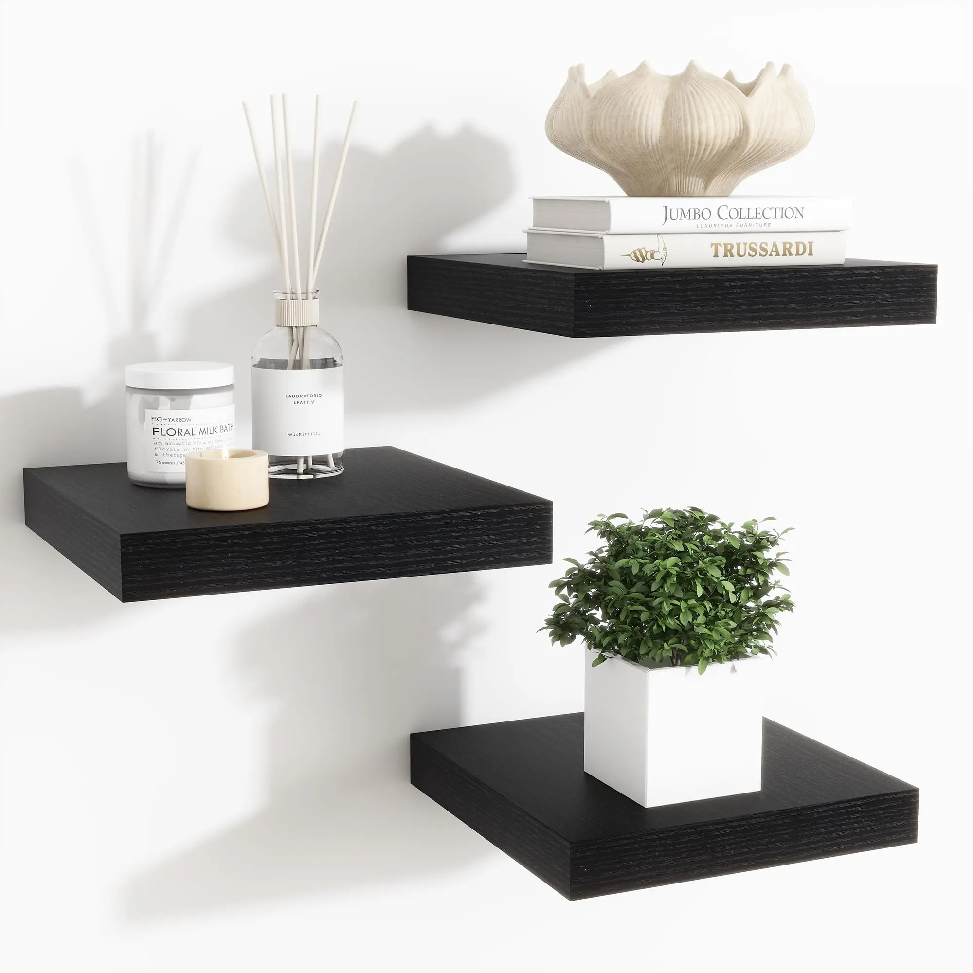 Floating Shelves For Wall - 7.5 Inch Square With Invisible Brackets  Black Small Shelf Living Room Bathroom Bedroom And Kitchen Decor,black Set Of 3