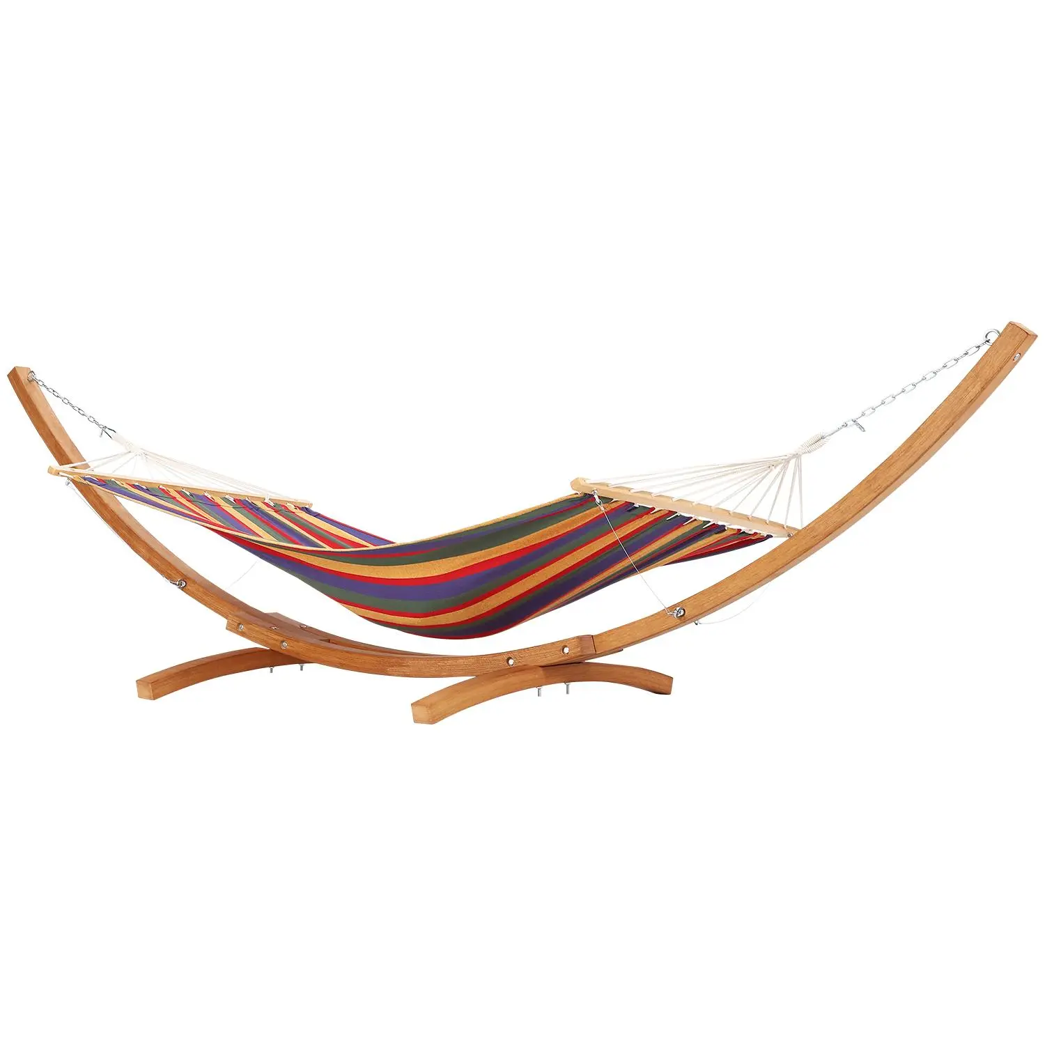 2 Person Hammock with Wood Stand, Double Quilted Hammock With Wooden Spreader Bar, Max 475 LBS, Heavy Duty Weatherproof Wood Hammock for Outdoor, Indoor, Garden, Patio, Backyard, Curved
