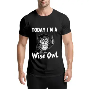 Funny Owl Meme T-Shirt Quirky Animal Art Today I'm A Wise Owl for Men Black Cotton Graphic Tee 180g Soft Comfortable Crew Neck Short Sleeve