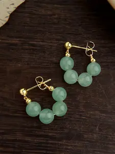 Hypoallergenic S925 Silver Color Needle Gemstone Bead Earrings, Trendy Minimalist Statement Jewelry, Perfect Gift for Her