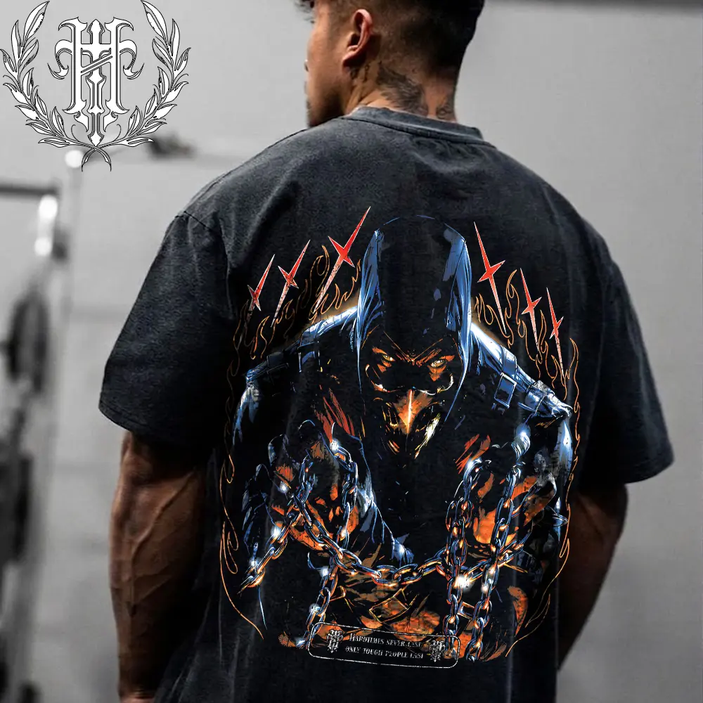 HardTimesClothing - Scorpion Mortal Kombat Retro Vintage Cotton Oversized Streetwear Tee, Y2K Gothic Grage Washed Anime Graphic T-Shirt 10phic Shirt, Acid Wash Heavyweight Cotton Unisex Gift