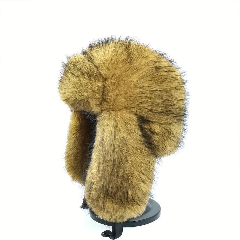 Winter Outdoor Essential: Elegant Retro Faux Fur Ushanka – Thickened Warm Pilot Cap with Ear Coverage, Hook-and-Loop Closure, Polyester, Ideal for Hiking, Skiing, Cycling & Daily Wear, Vintage Style Hat