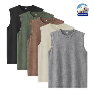 2026 Summer New cotton Men's Washed Cotton Tank Tops Muscle Gym Sleeveless Workout T Shirts Women Running Beach Loose Tees