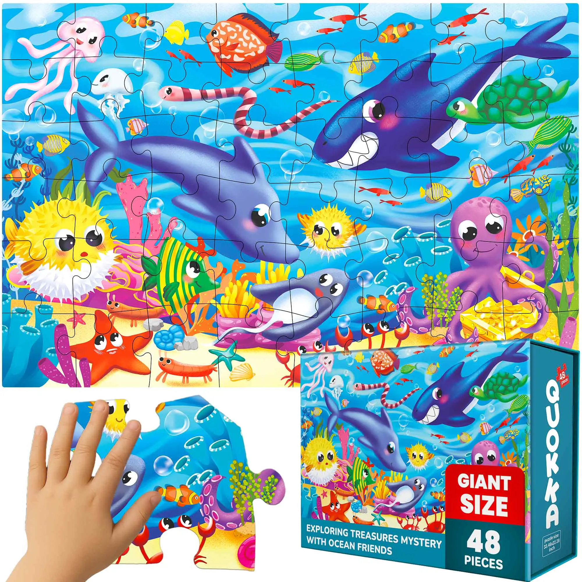 QUOKKA Giant Floor Octopus Jigsaw Puzzle - 48-Piece Ocean Theme Animal Shape Toy, Educational Learning Gift for 4-8 Year Old Kids, Animal Shape Puzzle, Puzzle Jigsaw Puzzles