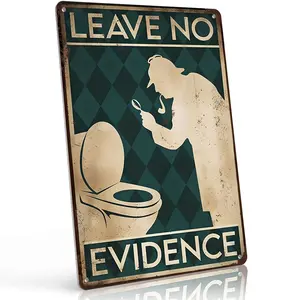 8x12 in Aluminum "Leave No Evidence" Metal Sign - Retro Whimsical Wall Art Plaque, Vintage Detective & Toilet Design Decor, Weatherproof Home Decor for Man Cave, Bar