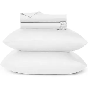 700 Thread Count Egyptian Cotton Sheets 4Pc Sheet Set Soft Luxury Bed Sheets, Sateen Weave Hotel Sheets, 16'' Elasticized Deep Pocket - White