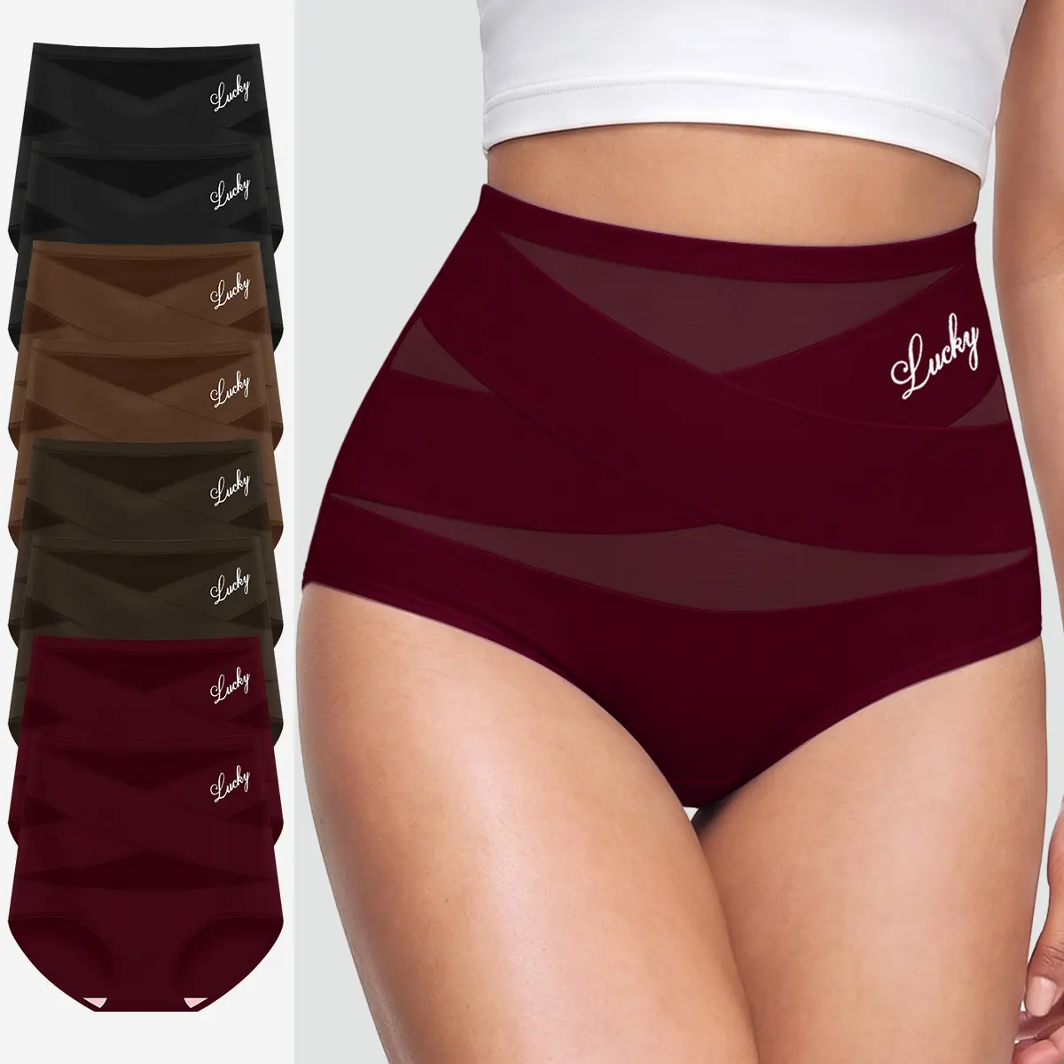 High-Waisted Mesh Cross Panties for Women 5/6/8-Pack, Breathable Soft Lightweight Summer Underwear, Stretchy Comfortable No-Belly-Cut Briefs