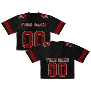 Custom Glitter Soccer Jersey Crop Top Personalized Sequin Embroidery For Women Game Day Cheer Shirt Football Mom Birthday Gift Idea