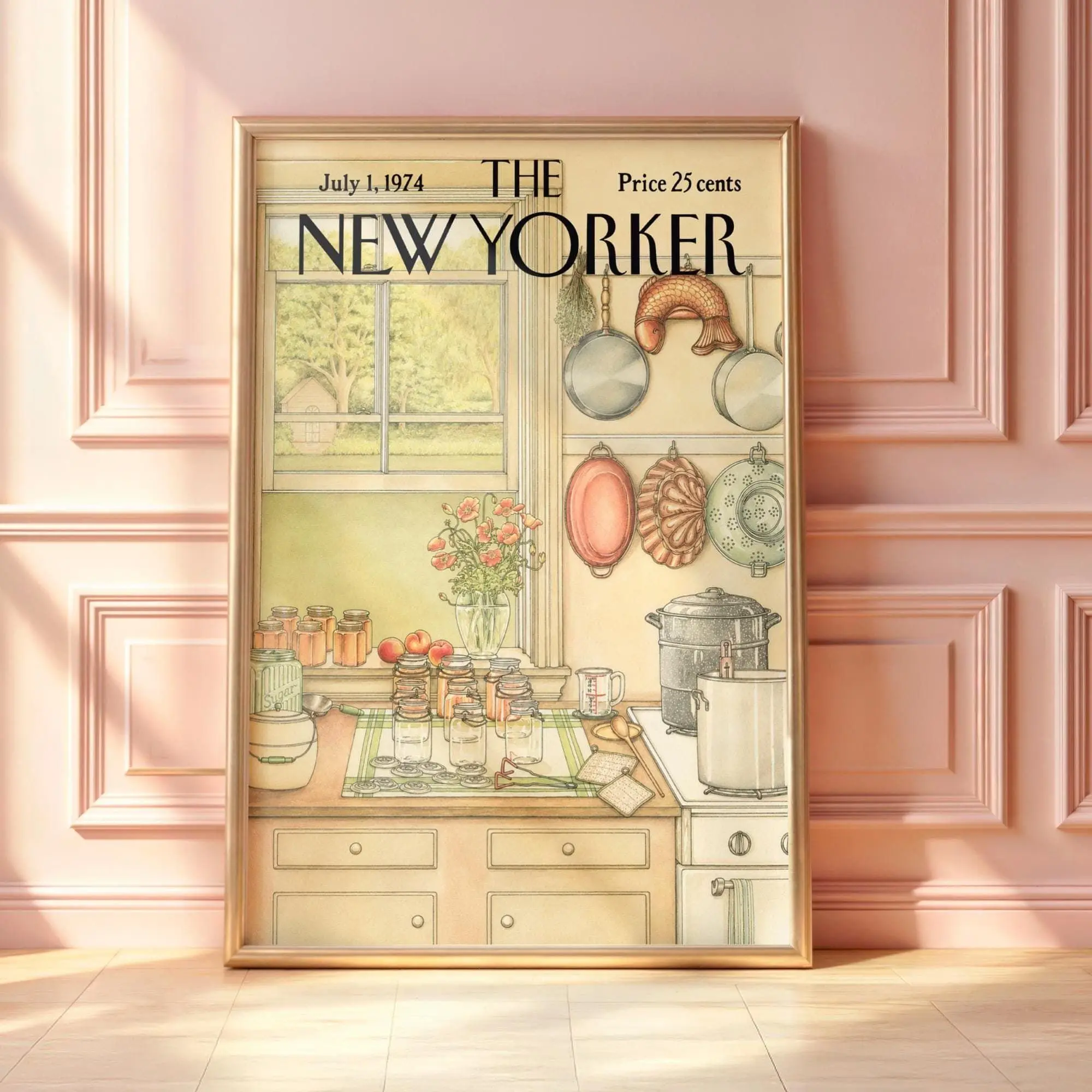 Vintage New Yorker Kitchen Poster, Cozy Farmhouse Kitchen Wall Art, Retro Canning Print, Cottagecore Kitchen Decor, Magazine Cover