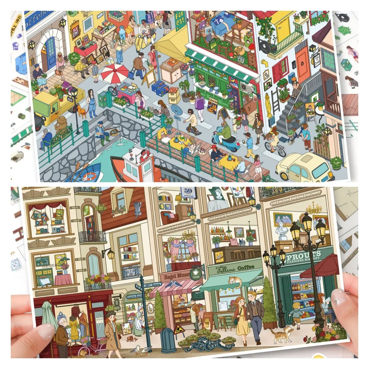 European Street and Vienna Town 2 Pack, Free Tweezers Included 3D Jumbo Landscape DIY Craft Stickers, Mega Layering Scene Vintage Travel Patterns for Aesthetic Scrapbook Journaling Supplies, Fast Shipping US Warehouse