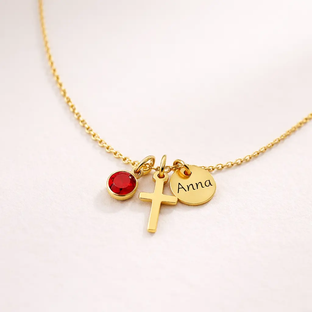 Cross Birthstone Name Necklace, Custom Name Disc Necklace, Christ Cross Necklace, Cross Religious Necklace, Personalized Birthstone Necklace