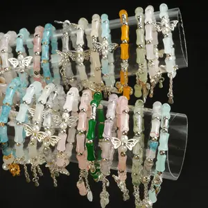 15/30pcs of Elegantly Crafted Green Bamboo Bead Bracelets for Women, Featuring Leaf Tassel Flower Charms, Perfect for Daily Wear in Spring And Summer