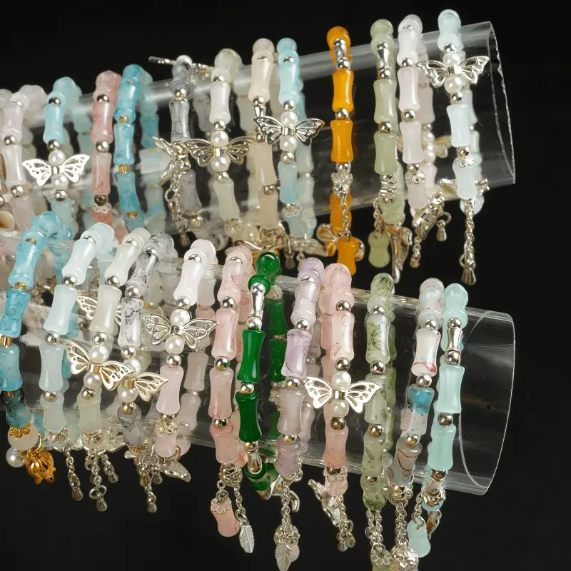 Women's Beaded Charm Bracelet Set, 15/30pcs Assorted Green Bamboo Style Stackable Bangles with Leaf, Floral & Tassel Charms for Casual Wear, Accessories For Women, Leaf Charms