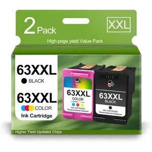 63XXL Ink  Black and Color Compatible for  Ink 63 63 XL Combo Pack Works with OfficeJet 3830 4630 4650 4655 5252 5255 5258 Envy 4520 4512 DeskJet 1112 2130 Printers (2 Packs)