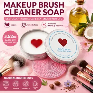 BioChris Heart Shaped Makeup Brush Cleansing Soap Solid Makeup Brush Cleanser Includes Color Removing Sponge and Silicone Cleaning Pad Effectively Removes Eyeshadow and Makeup Residue