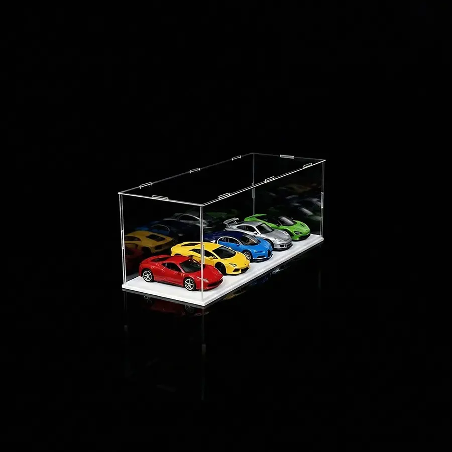 Clear Acrylic Transparent Simple Self-Assembly Display Box with White Base, Removable Figures Toys Props Display Riser Stand, Cube Countertop Decorative Storage Box for Home Organization, Multifunctional Storage, 40*15*15cm