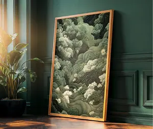 [SALE UP TO 50] - FREE SHIP - Japanese Forest Wall Art Maximalist Print Sage Green Wabi Sabi Painting japandi Art chinoiserie poster extra large printable wall art