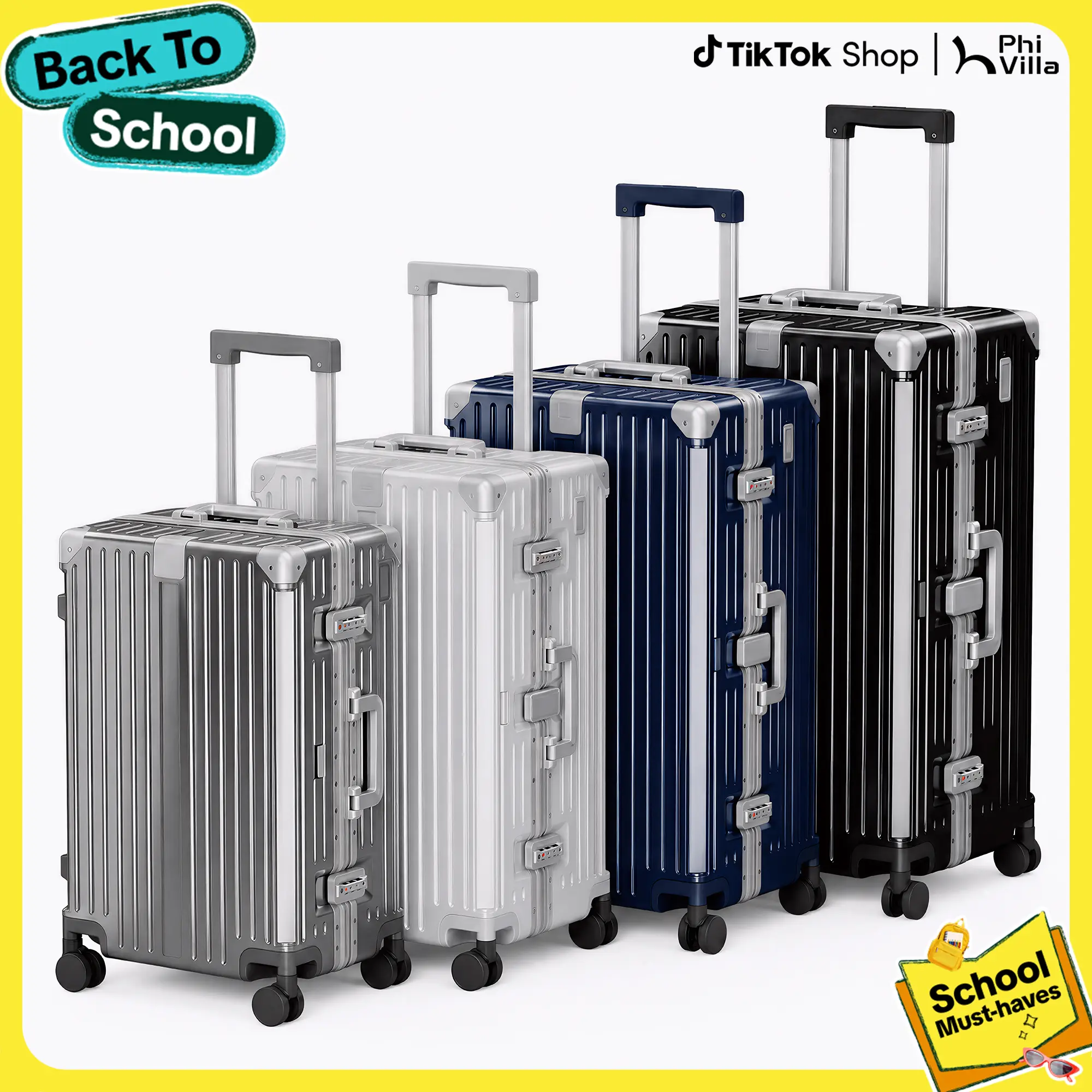 PHIVILLA 20/24/26/28/30 Inch  Luggage, Thickened Aluminum Frame Luggage with TSA Spinner Wheels, 3-Layer PC Hardside Zipperless Travel Suitcase with Type-C USB Charging Port, Cup Holder, TikTokShopBackToSchool