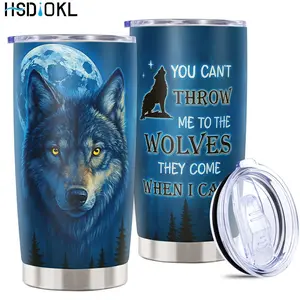 20oz Insulated Stainless Steel Tumbler with Cute Wolf Design - Keeps Drinks Hot/Cold, Fits Car Cup Holders - Ideal Gift for Wolf Lovers (Friends, Family, Girlfriend, Brother)