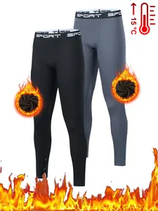 Men's High Stretch Bottom Pants 2PCS - Warm Breathable Quick-Drying Compression Sweatpants with Secure Elastic Waistband for Fall Winter Indoors Outdoors