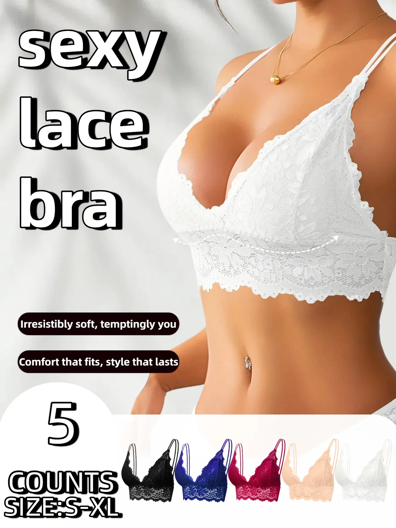 3 Pack Cute Chic Lace Fitted Bralettes for Girls, Comfortable Breathable Wireless Underwear, Push Up Bustier Style, All Seasons Wear, Womenswear