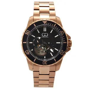 Curtis and Co. BIG TIME ROYALE 45mm Rose Gold Case Black Dial White Accent Luxury Miyota Automatic Watch 10 ATM Water Resistant Stainless Steel Bracelet for Men Women Elegant
