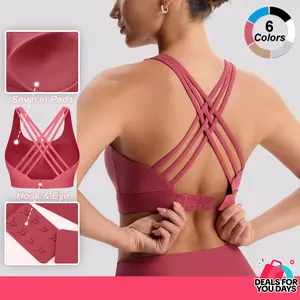 Women's High Impact Sports Bras with Sewn-in Pads,4 Row Adjustable Hook-eye Closure,Soft and Comfortable Non-removable Molded Cups,Crisscross Strappy Workout Tops for Yoga Running Fitness Clothes Athletic Fitted