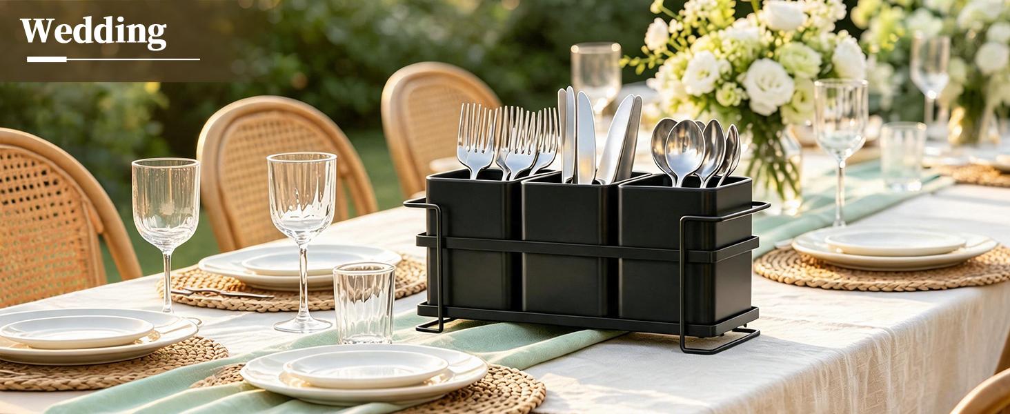 San Dream Kitchen Utensil Holder, Multi‑Compartment Black Metal Utensil Storage Caddy, Large Capacity Cooking Tool Organizer for Kitchen Countertop