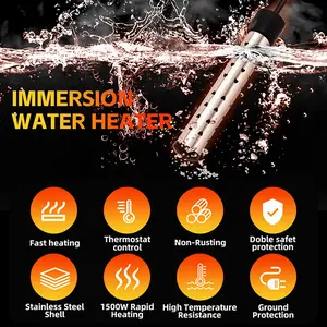 immersion Water Heater, 1500W Portable Water Heater with LCD Thermometer & Stainless-Steel Guard, Heat 5 Gallons of Water in Minutes Bucket Heater Hot Tub Heater for Home Travel Camping Mini Pool